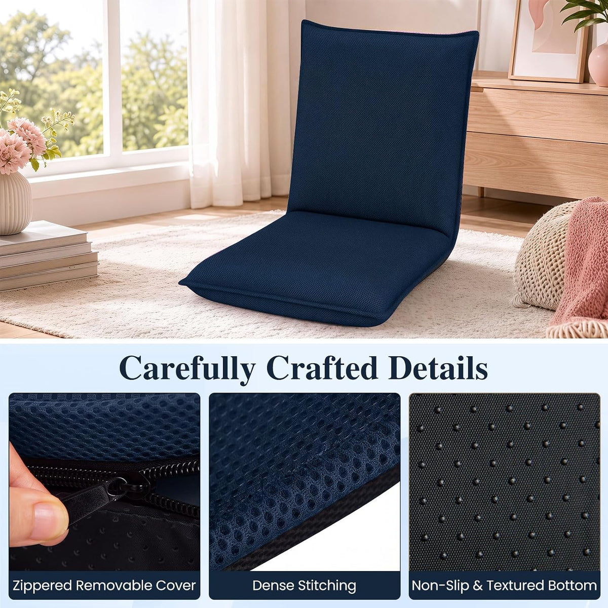 BECOMFORT 2 Pack Floor Chair, 6-Position Adjustable Mesh Meditation Chair - Image 7
