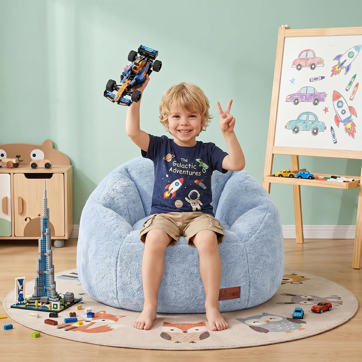 Bean Bag Chair for Kids, Cozy Fluffy Beanbag Chairs with Filler for Teens and Kids, Floor Lazy Sofa for Living Room, Gaming & Reading(S-Light Blue) - Image 10