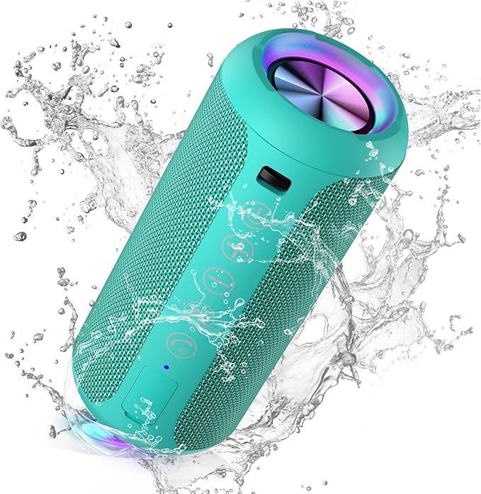 Ortizan X10 Portable Bluetooth Speaker, IPX7 Waterproof, Wireless, Teal | 24W Loud Stereo Sound, Deep Bass, Bluetooth 5.3, RGB Lights, Dual Pairing, 30H Playtime for Home/Outdoor/Party, Birthday Gift by Ortizan