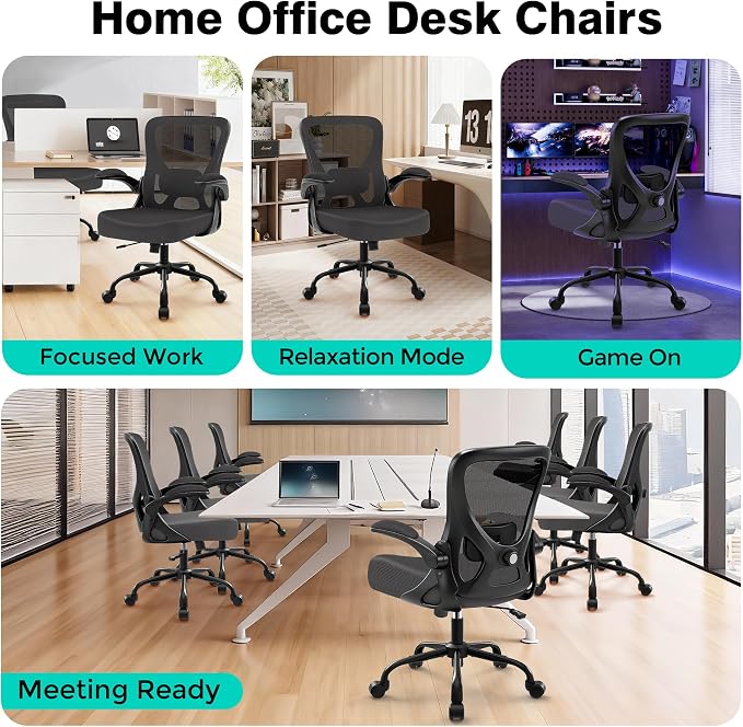 Office Chair - Ergonomic Breathable Mesh Desk Chair with Adjustable Lumbar Support and Flip-up Armrests - Executive High Back Rolling Swivel Comfortable Computer Gaming Chair for Home Office - Image 9