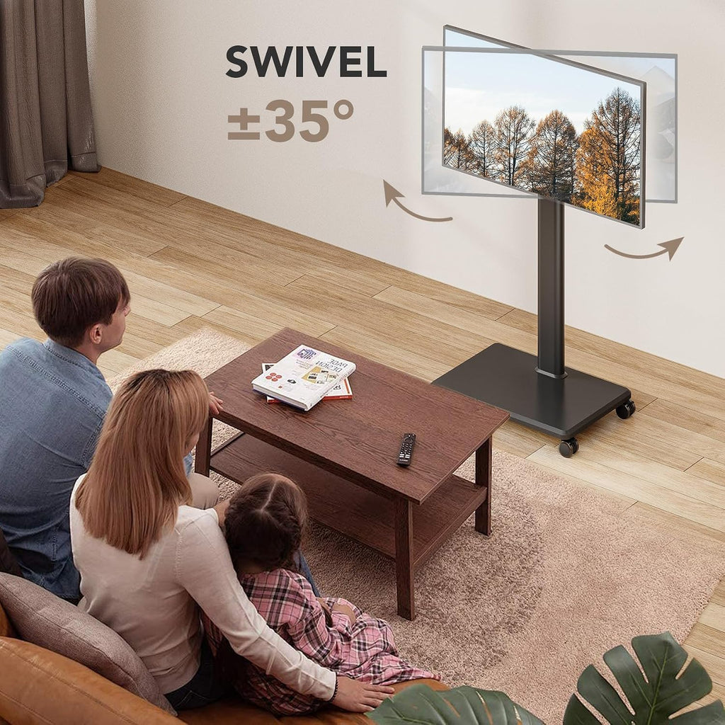Universal Floor TV Stand, Portable Rolling Floor TV Mount with Wheels, 80 Degree Swivel Height Adjustable for 27 to 65 Inch LCD LED OLED, Holds up to 88 lbs Mobile TV Cart, Max VESA 400x400mm - Image 2