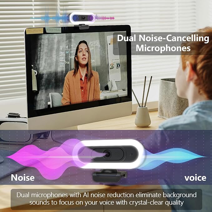 2k Webcam with Ring Light/Microphone,PC Gaming Computer Camera | PC Webcam with RGB Light/Cover/Tripod,Autofocus,65°FOV,Plug and Play USB C Web Camera for Laptop Streaming/Zoom Meeting - Image 6
