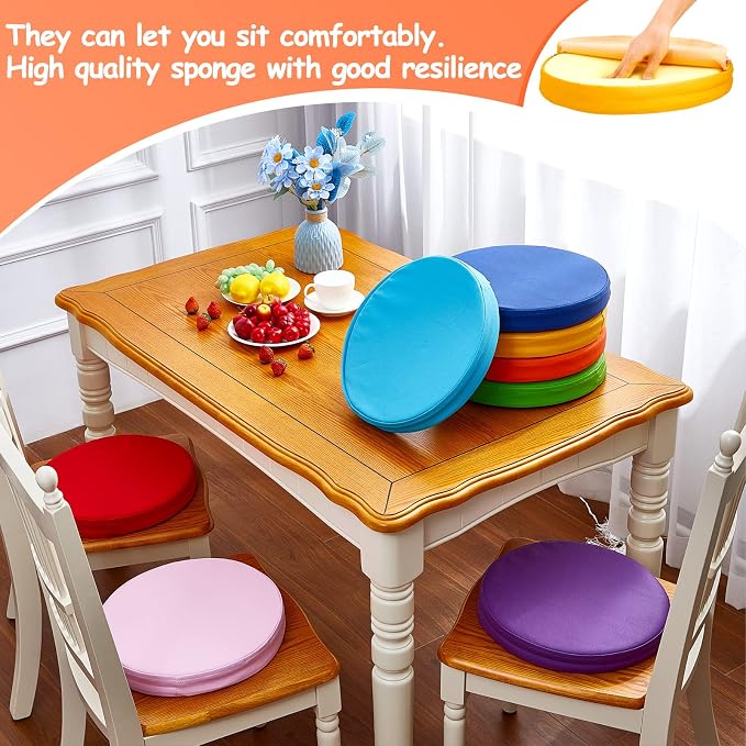 Juexica 8 Pcs Floor Cushions Kids,Classic Color,13.8 X 13.8 X 2 Inch | Extra Thick 2" Flexible Seating Classroom, Assorted Colored Floor Pillow, Soft Round Cushions for Kids Students Office School - Image 7