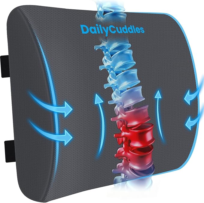 Lumbar Support Pillow, Ergonomic Back Cushion for Office , Grey/X-Large | Memory Foam Back Pillow with Adjustable Strap for Long-Hour Sitting , Gaming Chair, Back Support for Pain Relief by Unknown
