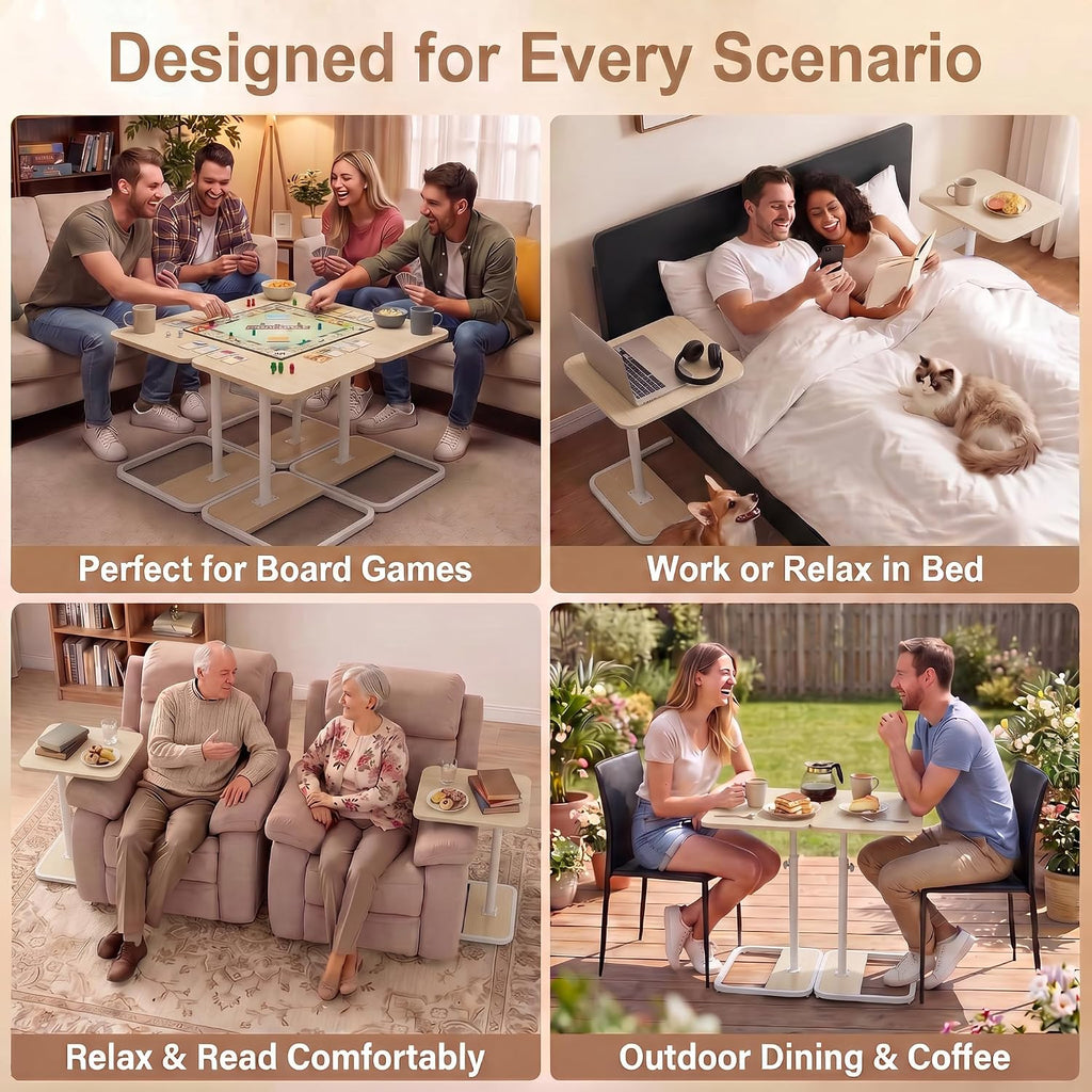 Large TV Tray Table, C-Shaped Side Table with Adjustable Height & Rounded Corners, Snack Table for Couch, Bed or Recliner, for Laptop, Eating & Working, Natural - Image 6