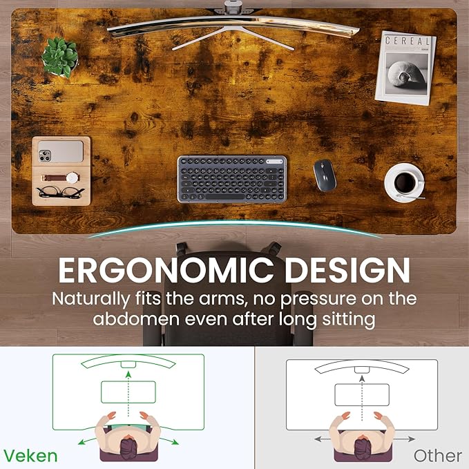 Veken Standing Desk 55 x 28 Inch, Sit to Stand Up, Work Home Office Computer Table for Study, Walking Pad, Writing, and Games, Wooden Desktop Desks, Brown - Image 5