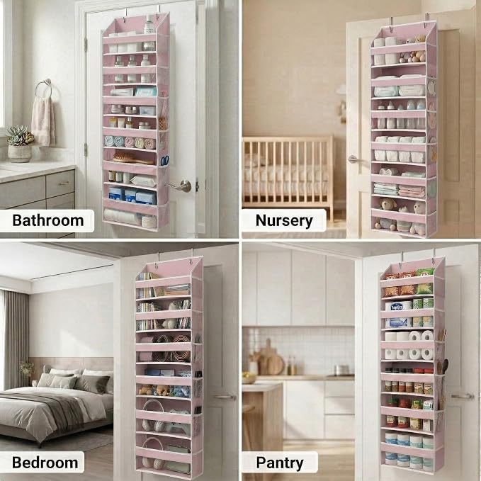 HOMELUX THEORY Over the Door Organizer, 6-Tier, 100D Fabric, Baby Pink 2pc | Over the door shoe organizer, 50 lbs capacity, 12 side mesh pockets, 100D extra thick fabric, Closet & entryway storage - Image 3