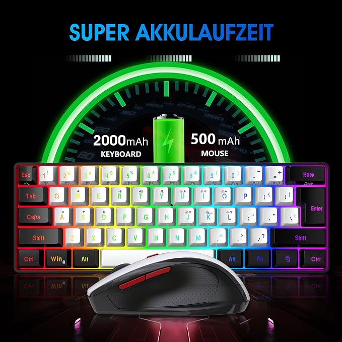 Snpurdiri 2.4G 60% Wireless Gaming Keyboard and Mouse Combo, Black-White | Include Mini 60% Gaming RGB Backlit Keyboard, Ergonomic Vertical Feel Small Wireless Mouse - Image 3