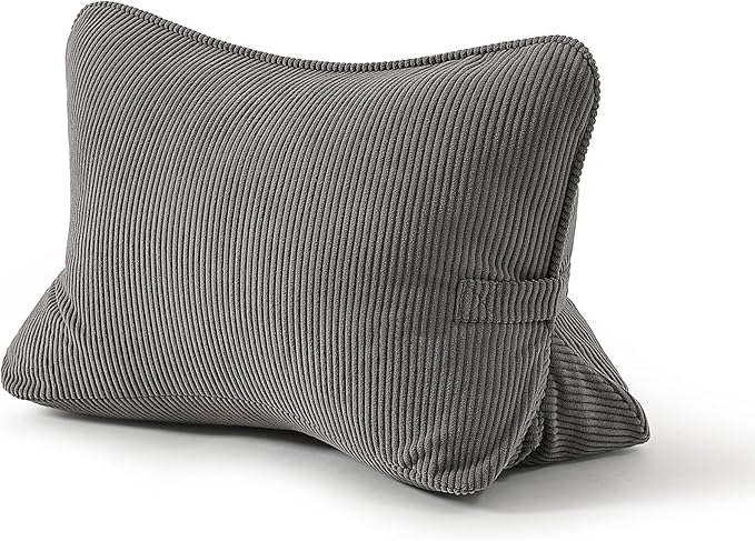 Pat. Pend. Corduroy Lumbar Support Backrest Pillow for Sitting & Reading, Ergonomic Triangle Cushion for Sofa, Armchair & Bed, Removable Cover, Dark Grey by Ailuteie