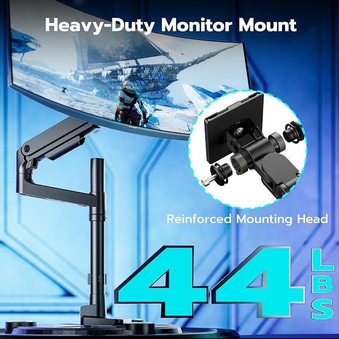Single Monitor Arm Desk Mount for 17-49 Inch Monitors, Black | Heavy Duty Monitor Mount Stacked Monitor Arm Desk Holds 44 lbs - Image 3