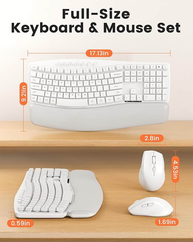 White Wireless Keyboard and Mouse Combo for MacBook & Windows, 30dB Quiet Ergonomic Keyboard Set with Wave Keys & Soft Palm Rest, Silent Typing, Dual-System Switch, Ideal for Home Office—Sablute - Image 8