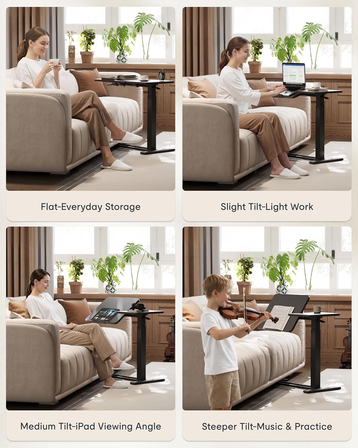 FLEXISPOT 28" Gas Spring C Table with Split Tilting Top,Mobile Side Table - Image 3