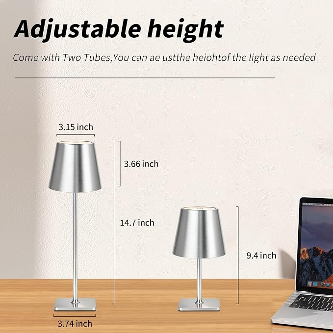 Mr. White Outdoor Waterproof Cordless Wireless Rechargeable Portable Top Touch Battery Operated Powered LED Table Lamp Desk Lamp Lights for Restaurant Kitchen Patio Dinner Dining (Nickel) - Image 4