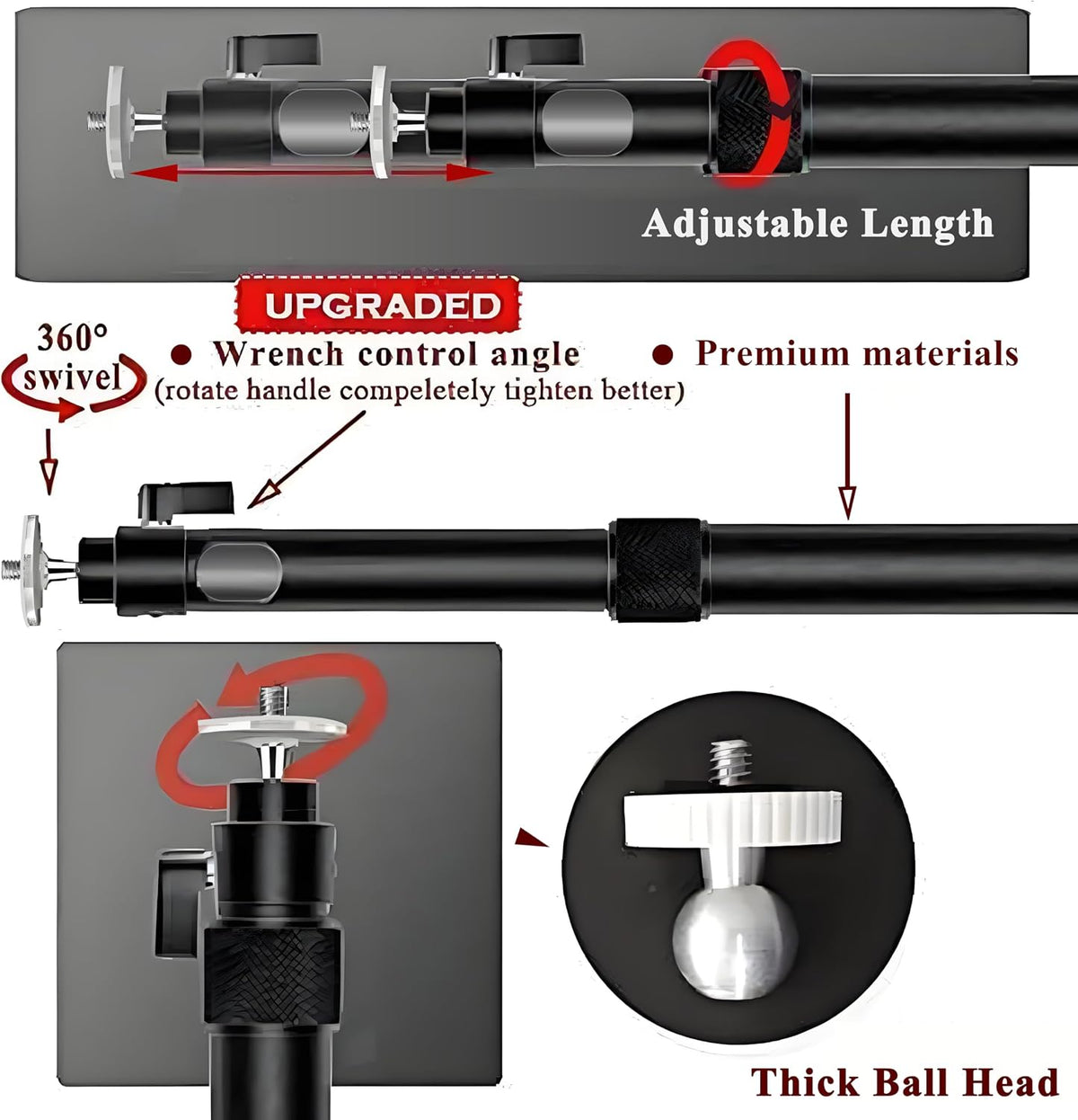 2-Be-Best Upgraded Projector Mount, Better Fixed Projector Ceiling Mount Projectors Wall Mounts with Extendable Length 14-24 in / 37-62 cm 360° Adjustable Projectors Mounts Black - Image 4