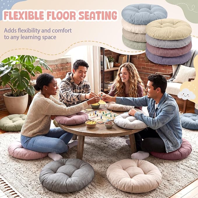 Fumete 8 Pcs Round Floor Cushions for Classroom Kids,Morandi | 16 Inch Diameter, Students Flexible Seating Pillows, Home Daycare School Reading Yoga Meditation, Soft Cushioned - Image 6