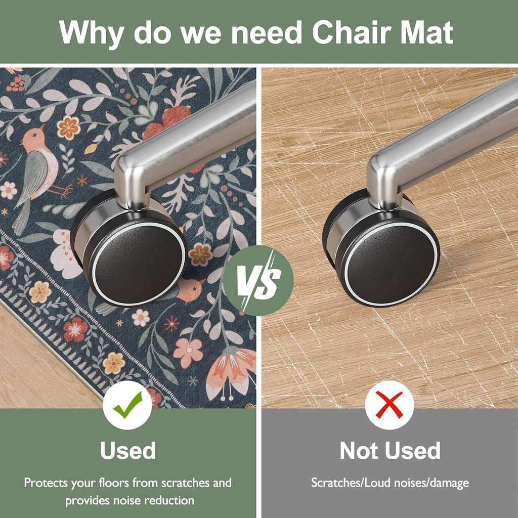 36"x48" Office Chair Mat for Hardwood Floor, Black Floral Computer Chair Mat, Anti-Slip Vintage Under Desk Rug for Office, Low Pile Bird Bug Office Rugs for Rolling Chairs - Image 2