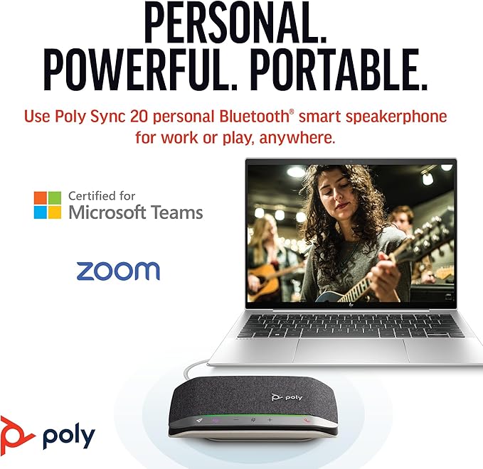 Poly Sync 20 USB-C Personal Portable Smart Speakerphone (Plantronics) – Long Battery Life – Noise/Echo Reduction -Works w/Teams (Certified), Zoom, PC, Mac, Mobile – Amazon Exclusive - Image 2