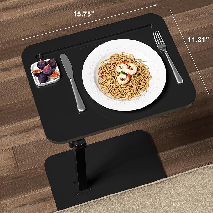 360° Swivel Sofa Side Table for Couch, Set of 2 | Adjustable Height, Laptop Table for Work, TV Trays Table for Snacks Reading, Fits Bed Chair, Phone & Tablet Slot - Image 2
