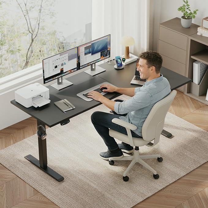 Klicelor L Shaped Standing Desk 55 x 31.5 Inch, Electric Height Adjustable Corner Desk for Home Office Workstation, Ergonomic Sit Stand Computer Table with Memory Controller, Black - Image 2