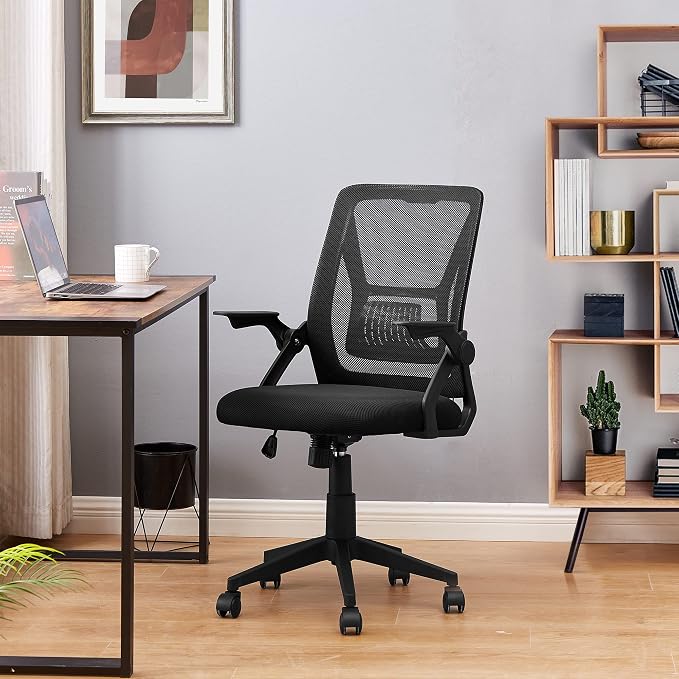 VECELO Mid-Back Swivel Ergonomic Office Chair with Adjustable Arms, Mesh Lumbar Support for Computer Task Work, Black - Image 2