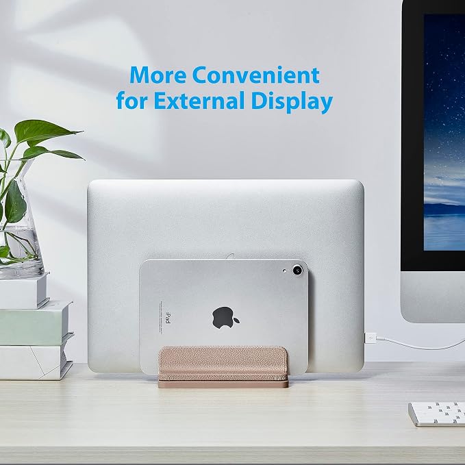 Leather Vertical Laptop Stand,Dual Laptop Holder Stand,Laptop Organizer with Adjustable Dock (18-26mm/0.7-1 in) for All MacBook/Tablet/Surface/Dell/iPad (Apricot) - Image 3
