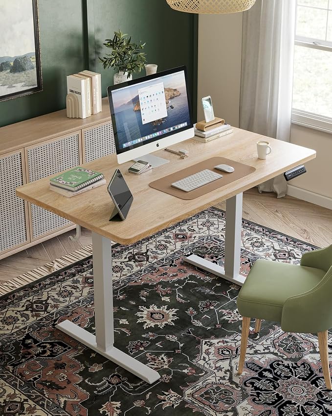 FEZIBO One-Piece Standing Desk, 48"x24" Seamless Tabletop Electric Height Adjustable for Home Office, Study Rooms & Multi-Device Workstations, Oak - Image 2