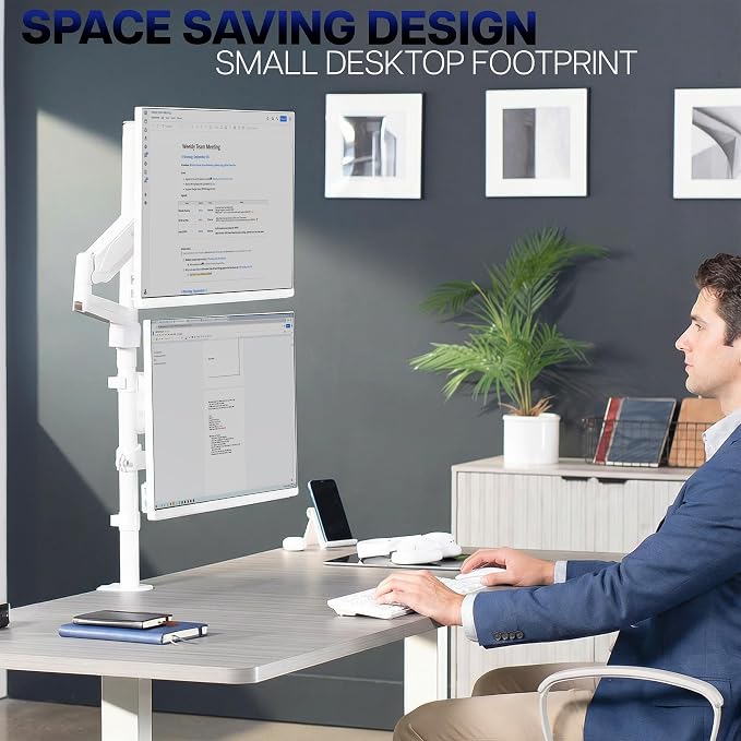 VIVO Dual Monitor Arm Extra Tall Mount for Screens up to 32 inches, Mechanical Height Adjustment, Full Articulating Heavy Duty VESA Stand with Desk C-clamp and Grommet, White, STAND-V012KW - Image 6