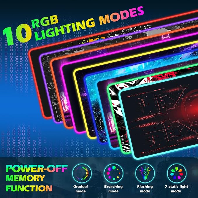 ToLuLu RGB Gaming Wireless Charging Mouse Pad, 10 Light Modes LED Mouse Pad | 5/7.5/10/15W Computer Keyboard Mat Mousepad, 800x300x4MM Extended Large Desk Mat for Gaming, MacBook, Laptop, PC,Cool Red - Image 3