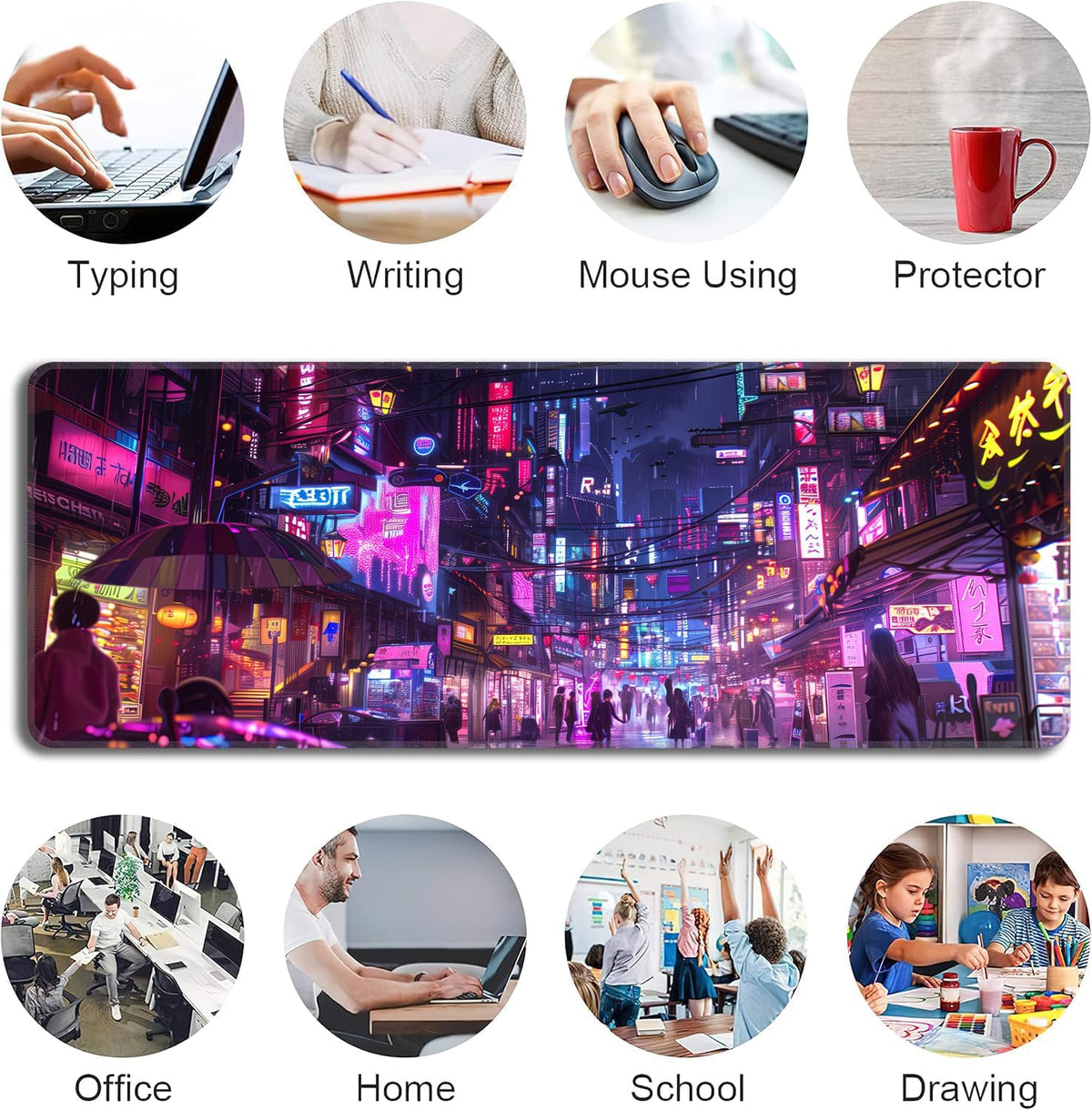Cyberpunk Mouse Pad,XL 31.5"x11.8" Big Gaming Mousepad,Japanese Streets Large Extended Mouse Mat,Non-Slip Rubber Base Waterproof with Stitched Edges for Gaming Office Home - Image 6