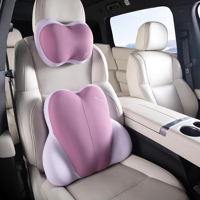 Lumbar Support with Car headrest Back Pillow for Chairs Headrest Pillow for Car Ergonomic Ultrathick Memory Foam Back Pillow for Office Chair (Purple) by FLORICH