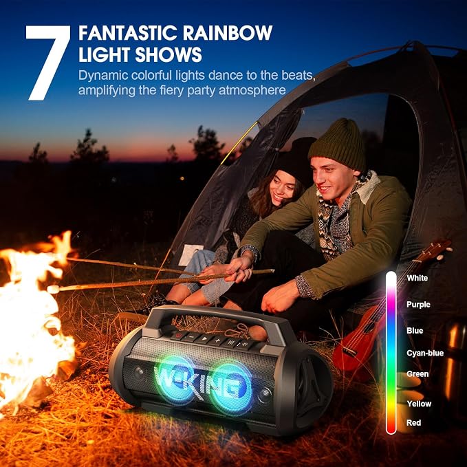 W-KING Portable Bluetooth Speaker with Wireless Microphone, 120W Peak 70W RMS Waterproof Outdoor Bluetooth Speakers, 110dB Loud Bass Up, 42H/BT5.4/DSP/RGB, Stereo Pairing for Camping/Beach Essentials - Image 10