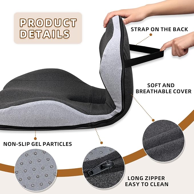 Dual-Layer Memory Foam Car Seat Cushions for Driving, with Lumbar Support | Ergonomic Truck Seat Cushion & Office Chair Cushion for Wheelchair, Gaming Chair & Sofa,Memory Foam Seat Cushion - Image 6