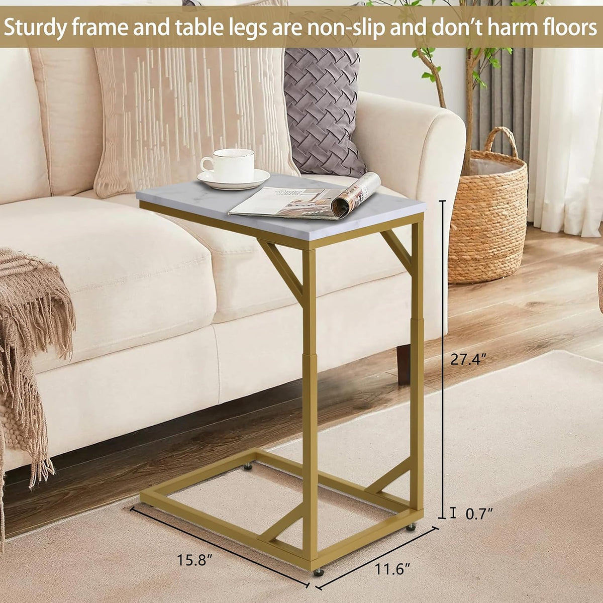Serteaw C-Shaped End Table, Sturdy Side Table for Couch Sofa Bedside Small Space,C Snack Table TV Tray Record Player Stand Small Tables for Living Room Bedroom,Easy to Assemble,Gold - Image 2