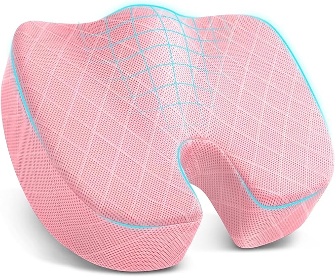 Seat Cushion, Memory Foam Office Chair Cushion - Pink, X-Large | for Car Seat, Airplane, Desk Chair - Sciatica & Hip & Coccyx Pain Relief Cushion for Long Sitting Office Workers, Car Drivers by TushGuardSeatCushonsPillows