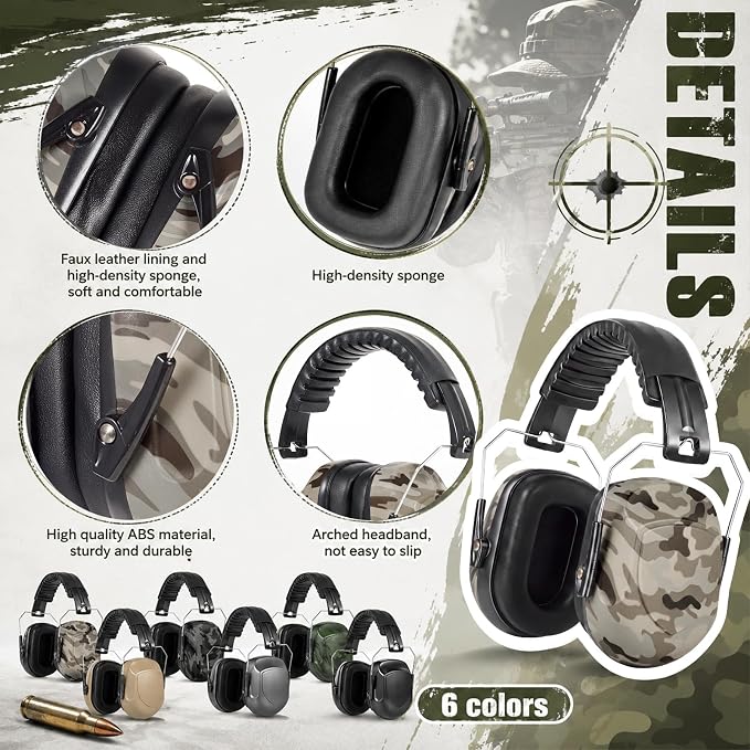 6 Pcs Noise Cancelling Headphones Kids Adult EarMuffs Bulk, Ear Protection 27db Noise Reduction Hearing Earmuff Camouflage Style - Image 3