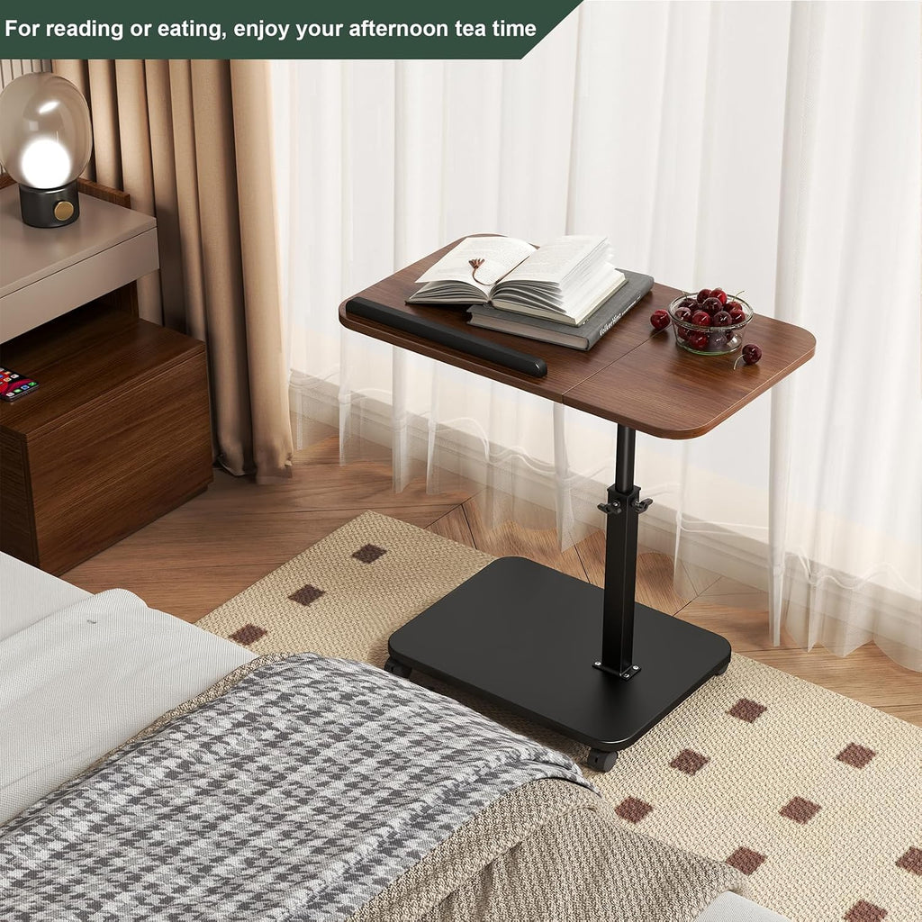 Adjustable Height C Shaped End Table with Wheels,360°Swivel Side Table, Top Tilting Laptop Stand TV Table for Sofa/Bed, Couch Tables that Slide under, Rolling Coffee Table for Living Room (walnut) - Image 4