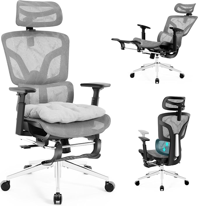 Ergonomic Office Chair with Footrest 4-Level Adjustable Lumbar Suppor | Big and Tall Office Chair t - 155° Tilt Lock and Wide Cushion - 3D Headrest & Armrests, High Back Home Desk Chair by NexthroOfficeChair