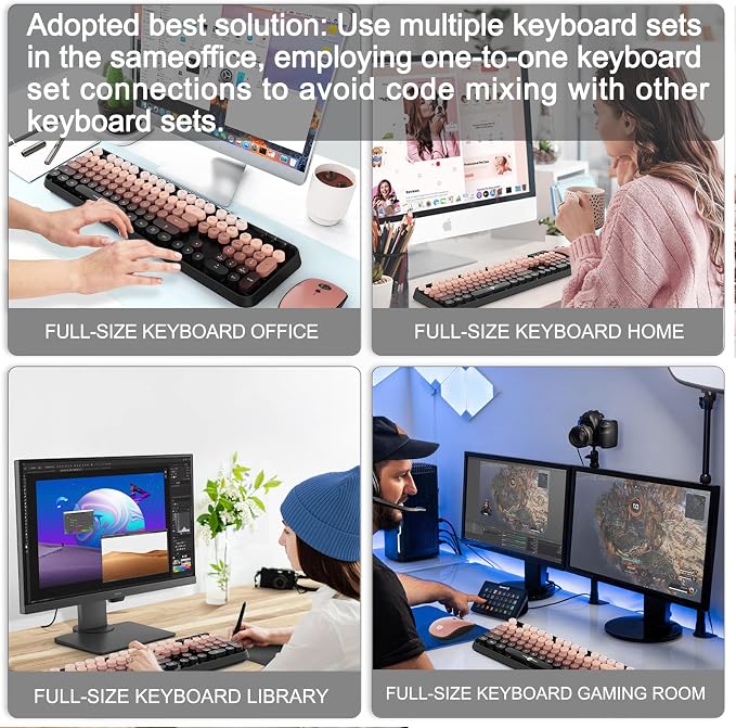 Wireless Keyboard and Mouse Combo, Retro Typewriter Style Keyboard with Round Keys, 2.4G Wireless Cute Keyboard and Mouse Set for PC, Laptop and Desktop-Black and Rose Gold - Image 7