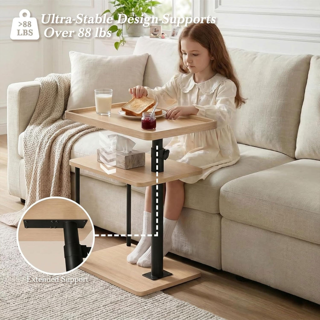 C Table End Table Adjustable Height, 360°Swivel TV Tray Table for Small Spaces, Small Nightstand for Living Room, Bedroom, Oak - Image 7