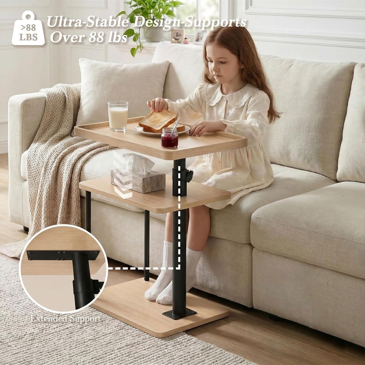 C Table End Table Adjustable Height, 360°Swivel TV Tray Table for Small Spaces, Small Nightstand for Living Room, Bedroom, Oak - Image 7