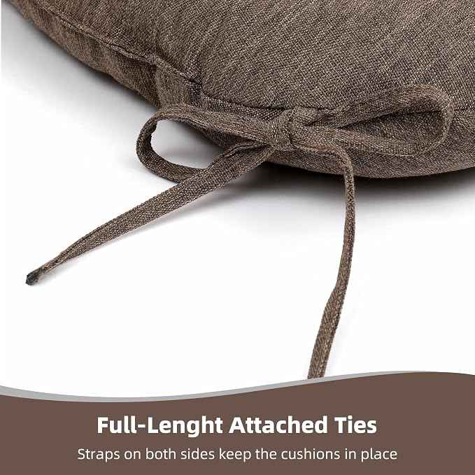 RACE LEAF Patio Chair Cushions 19x19 4 Pack, Thickened Heavy Duty Outdoor Cushions Stain & Water Resistant Non-Slip Ties Tufted (Brown) - Image 4