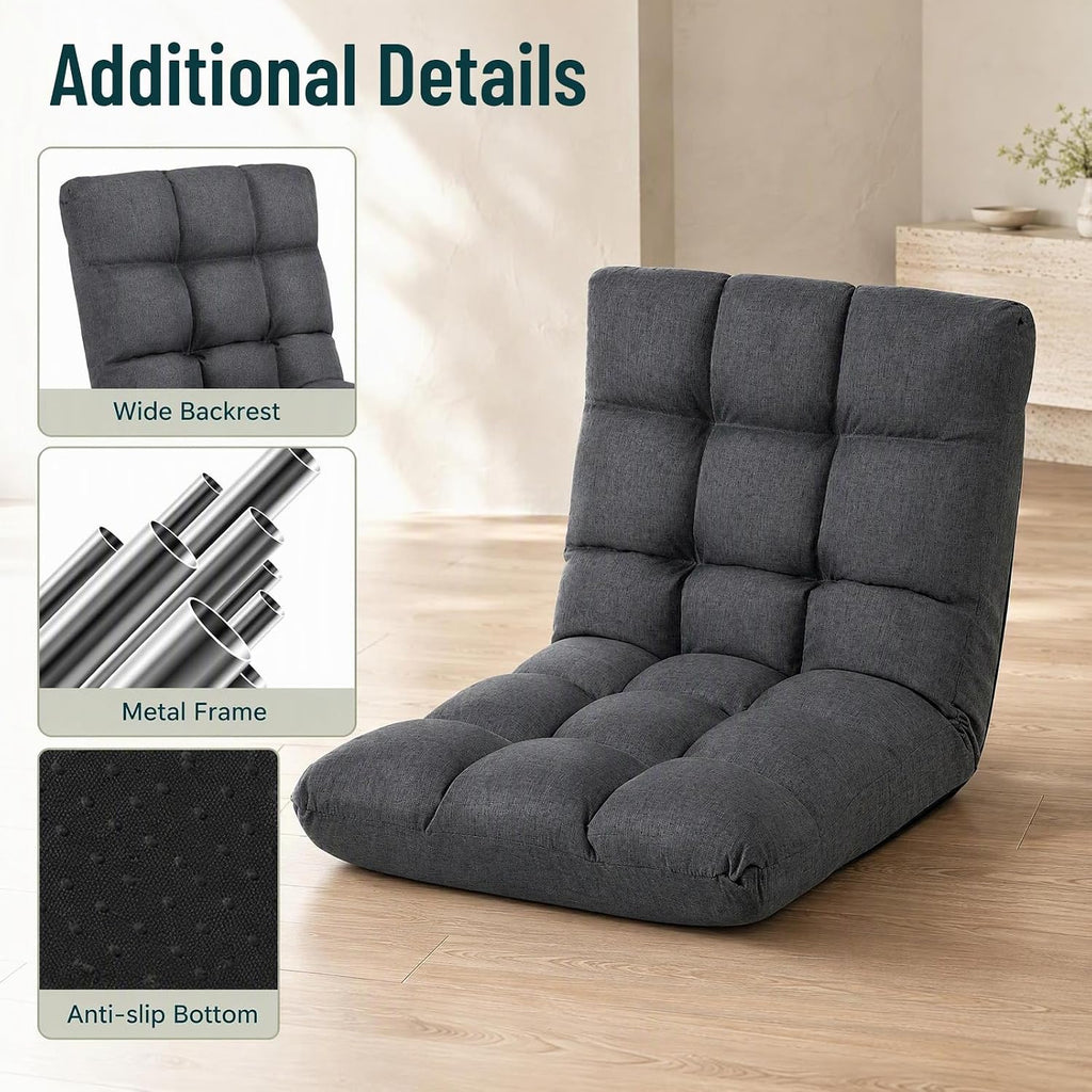 MEDIMALL Adjustable Floor Chair, Gaming Chair w/ 14-Angle Backrest, Grey - Image 7