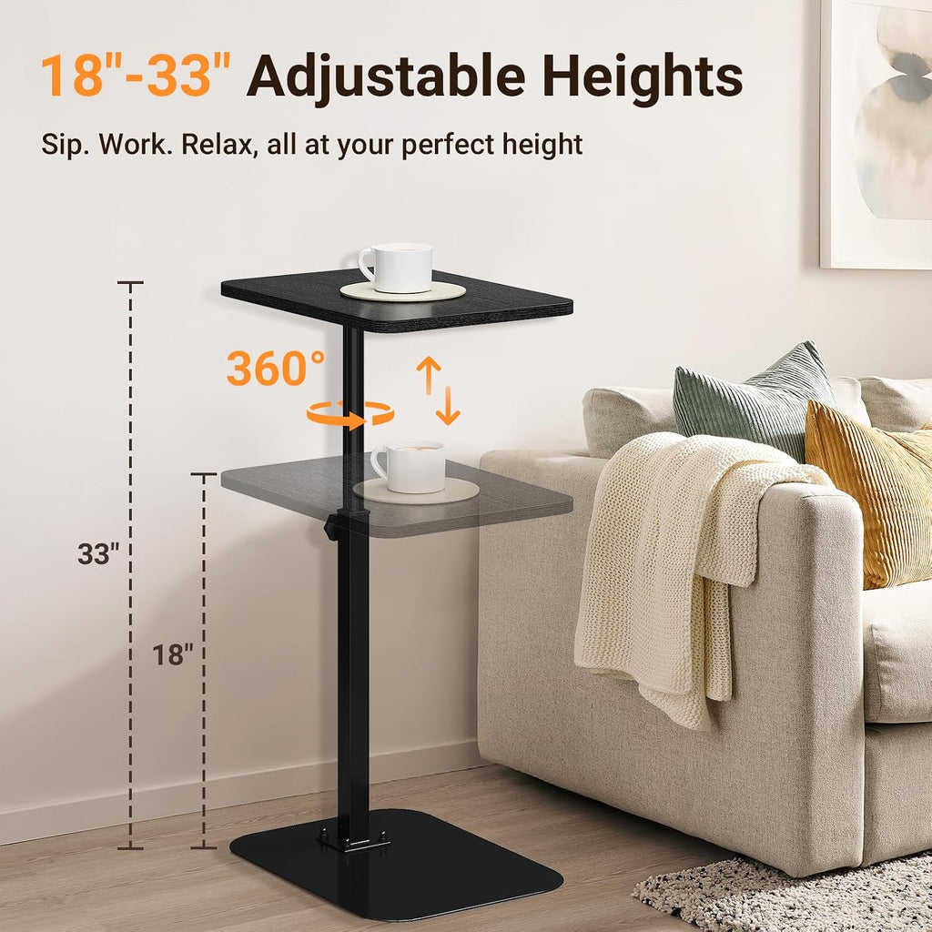 Adjustable Height TV Tray Table for Couch, 360° Swivel Side Table - Image 2
