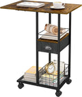 Rolling C-Shaped Side Table with Wheels and Oversized Wood Top, Mobile Overbed Stand with Drawer for Bed or Sofa, Metal Frame Couch Companion for Living Room, Bedroom, or Home Office (Large Desktop) by Sonyabecca