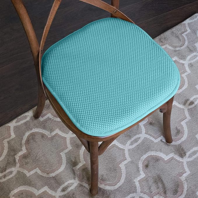 Sweet Home Collection Chair Cushion Memory Foam Pads Honeycomb Pattern Slip Non Skid Rubber Back Rounded Square 16" x 16" Seat Cover, 2 Pack, Teal - Image 5