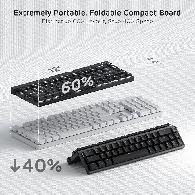 RK ROYAL KLUDGE F68 60% Foldable Low Profile Wireless Mechanical Keyboard | Extremely Portable Wireless Keyboard with Aluminum Body, Built-in Stand Holder, 68 Keys Foldable Compact Keyboard BT5.0 - Image 5