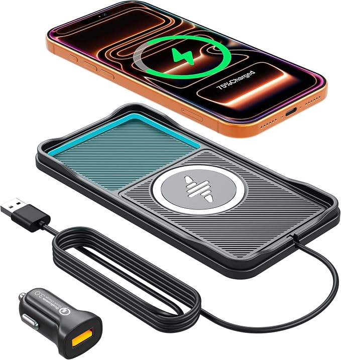 Wireless Car Charger,LANSEMKU Car Wireless Chargers Charging pad Non Slip 15w Fast Charger for Car Wireless Phone Charger for iPhone 16/15/14/13/12 Pro Max,Samsung for Android (Black-100cm Cable) by WirelessCarCharger