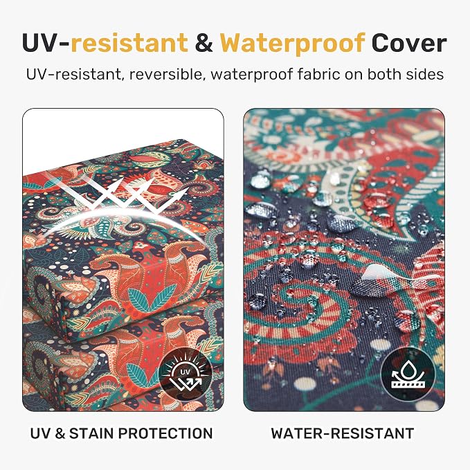 UNIKOME Outdoor Chair Cushions Pack of 4, Water Resistant Patio Cushions with Ties, High Density Sponge Filling Square Corner Seat Cushions for Outdoor Furniture, 18.5"*16"*3", Boho - Image 3