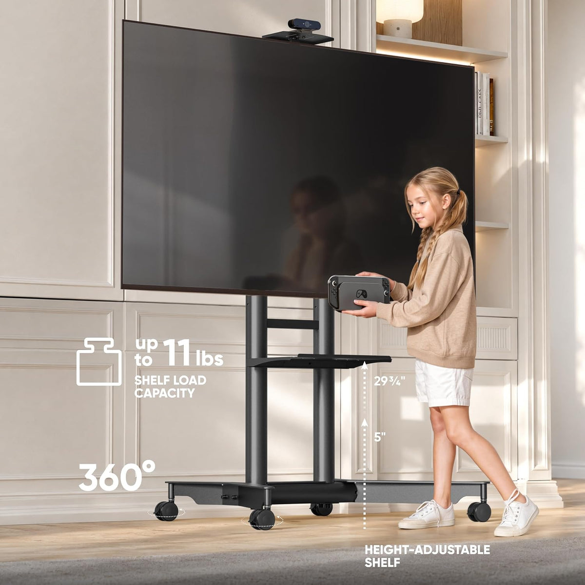 ONKRON Mobile TV Stand on Wheels 32-75 Inch, 110 lbs, VESA 600x400, Black - Image 5