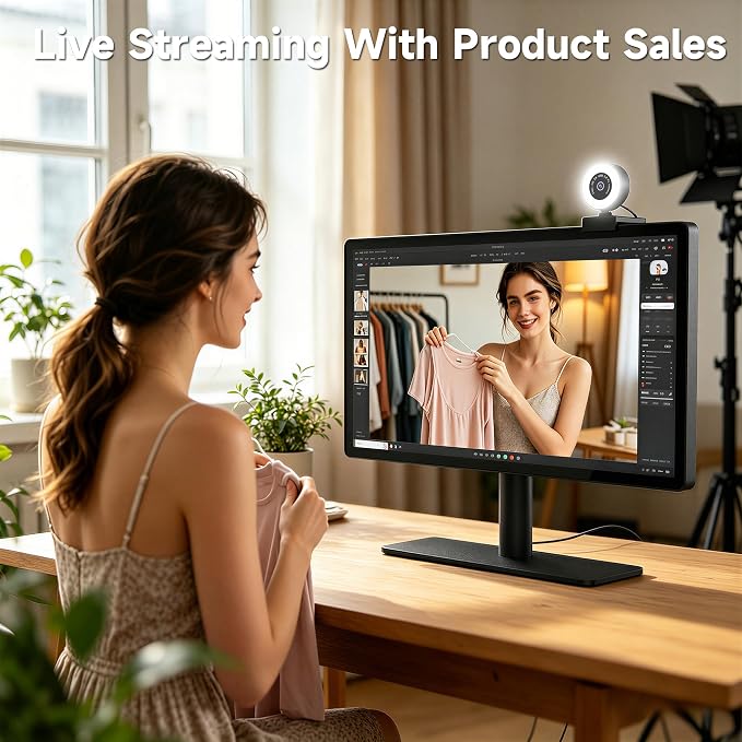 USB HD 4K Video Webcam，with Ring Ligh and Microphoneand Rotatable Tripod& Privacy Cover for PC，, Fast AutoFocus，with Auto White Balance for Video Calls, Live Streaming Gaming & Online Meetings - Image 5